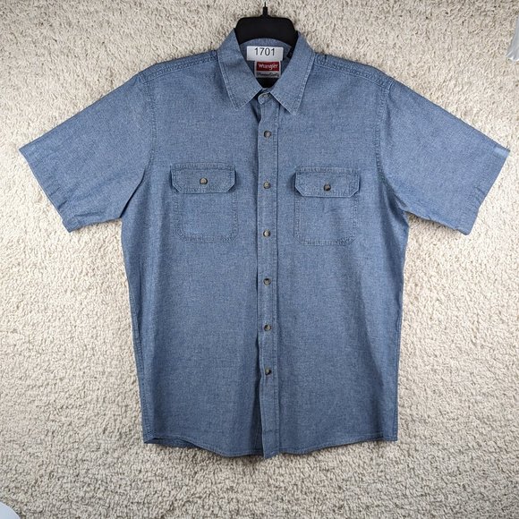 Wrangler* Men's Short Sleeve Button Down Curved Hem Double Pocket Shirt~ Medium - Picture 5 of 9